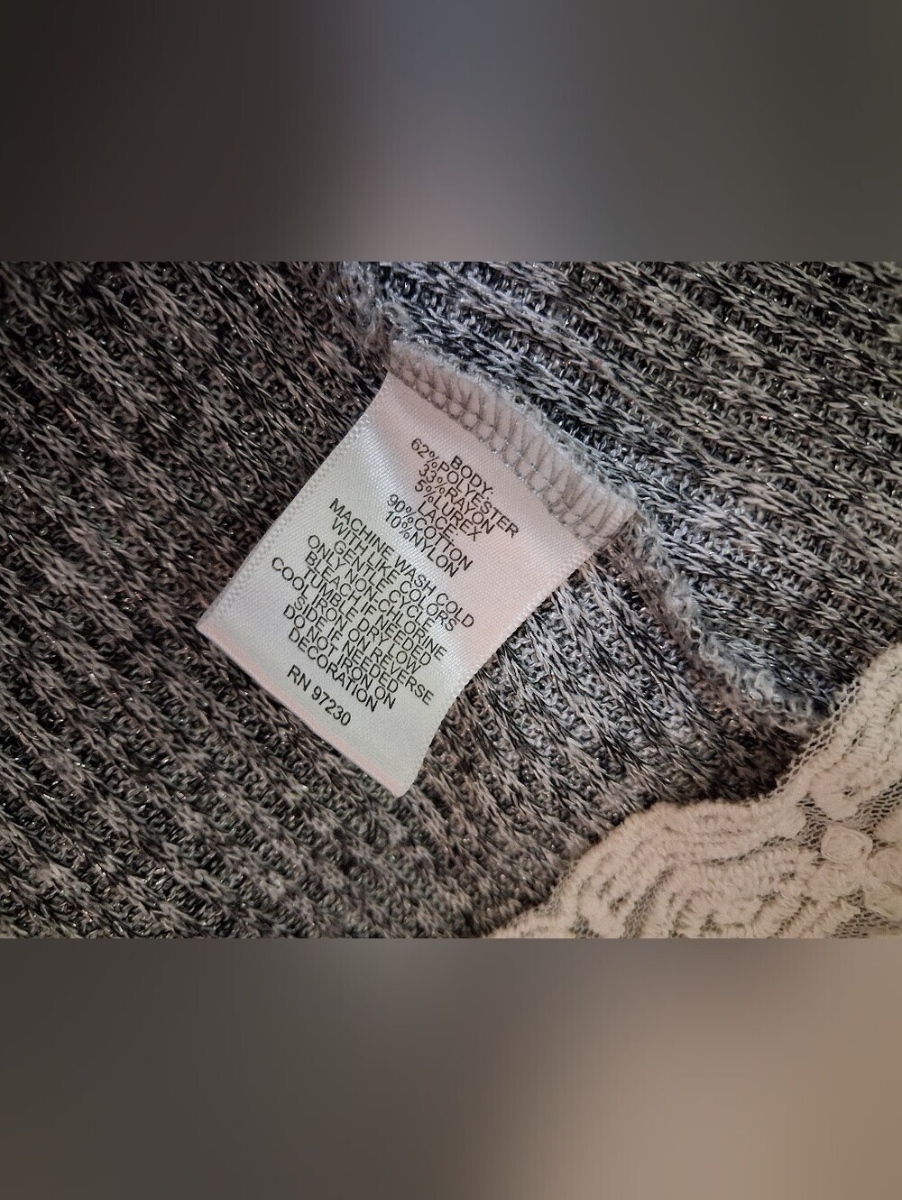Signature Studio Gray V-Neck Cold-Shoulder Sweater with Lace Hem - Picture 4 of 5